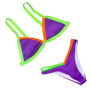 ZAFUL - Neon Color Block Triangle Bikini Set